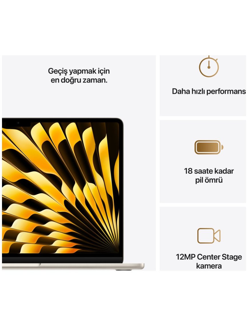 Apple MacBook Air M4 16GB 512GB SSD macOS 13" Taşınabilir Bilgisayar Yıldız Işığı MW103TU/A